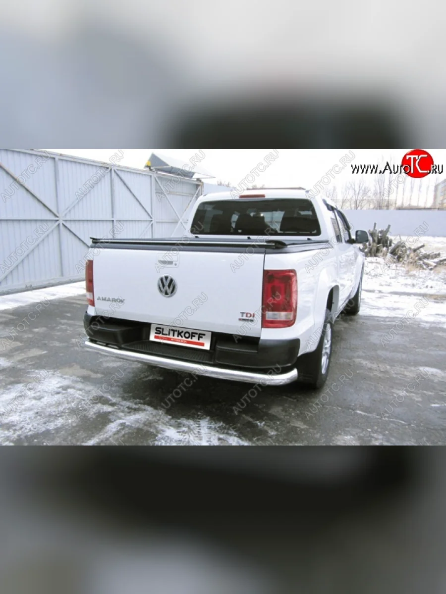 Защита заднего бампера из трубы диаметром 76 мм Slitkoff Volkswagen Amarok рестайлинг (2016-2022) (Цвет: нержавеющая полированная сталь)  в Воронеже Воронежской области