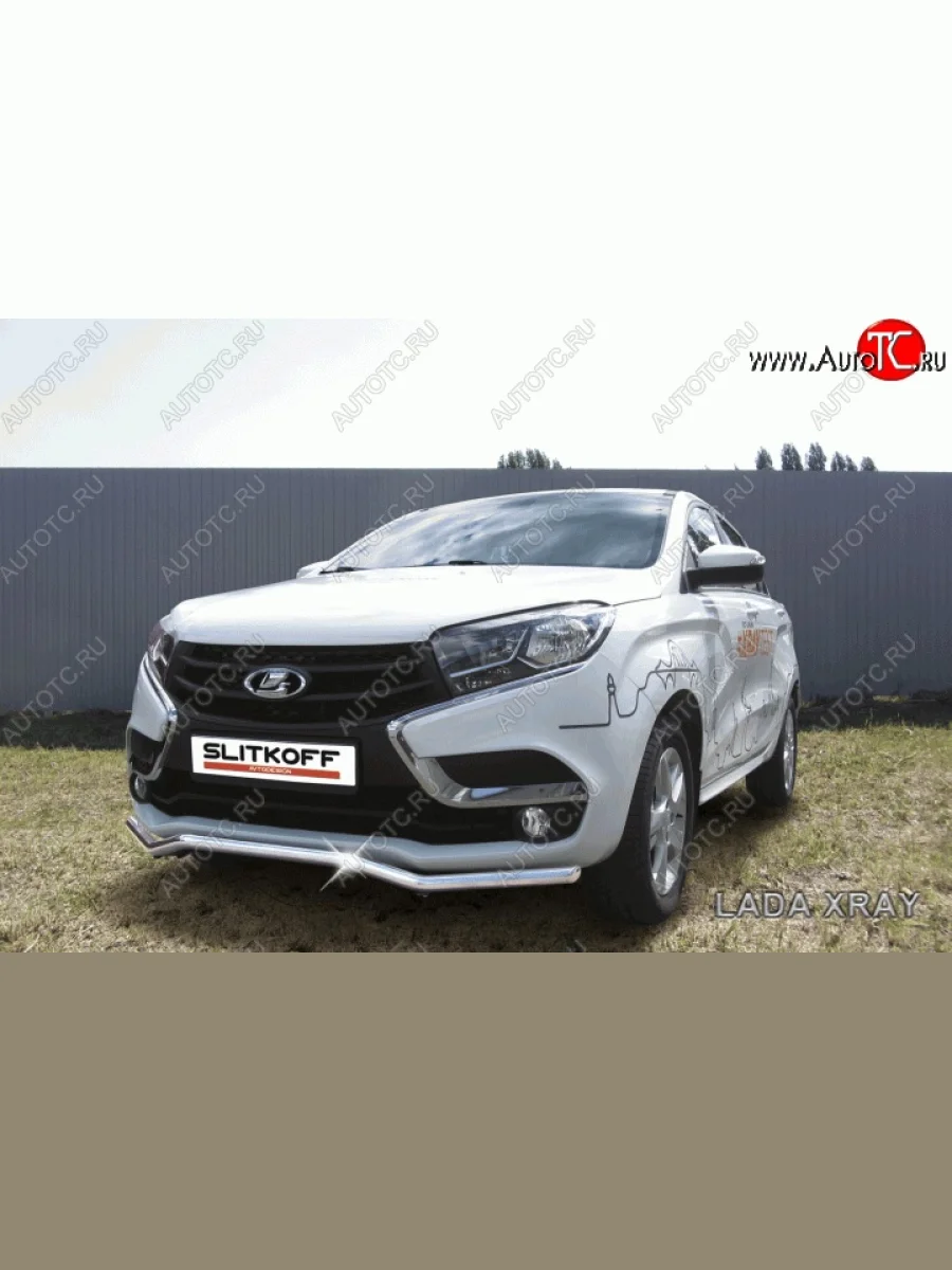 Защита переднего бампера из изогнутой трубы диаметром 42 мм Slitkoff  Лада ВАЗ XRAY (2016-2022) (Цвет: нержавеющая полированная сталь)  в Перми Пермском крае