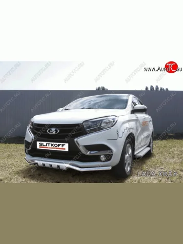 Защита переднего бампера из изогнутой трубы диаметром 42 мм Slitkoff Лада ВАЗ XRAY (2016-2022)