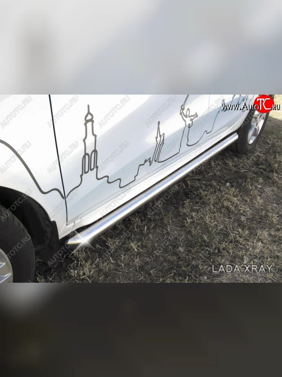 Защита порогов из круглой трубы диаметром 57 мм Slitkoff Лада ВАЗ XRAY (2016-2022) (Цвет: нержавеющая полированная сталь)  в Самаре Самарской области