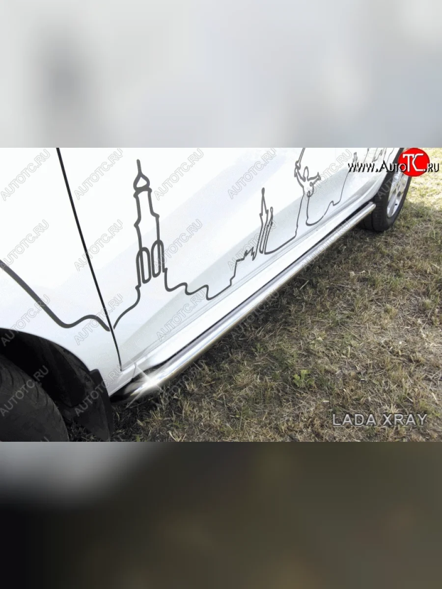 Защита порогов из круглой трубы диаметром 42 мм Slitkoff Лада ВАЗ XRAY (2016-2022) (Цвет: нержавеющая полированная сталь)  с доставкой в г. Керчь