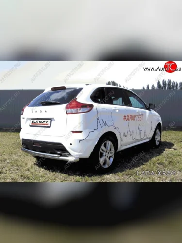 Двойная защита заднего бампера из труб диаметром 57 и 42 мм Slitkoff Лада ВАЗ XRAY (2016-2022)