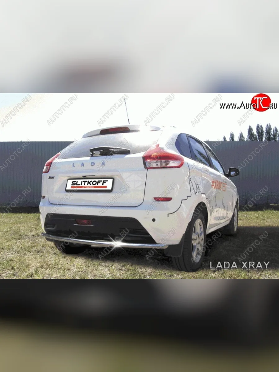 Защита заднего бампера из трубы диаметром 42 мм Slitkoff Лада ВАЗ XRAY (2016-2022) (Цвет: нержавеющая полированная сталь)  с доставкой в г. Керчь
