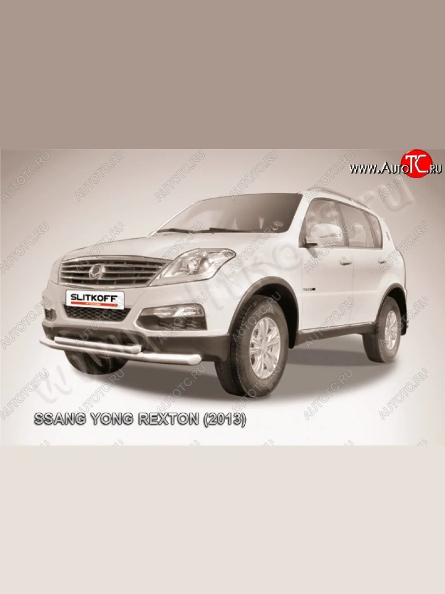 Двойная защита переднего бампера из труб диаметром 76 и 57 мм Slitkoff SSANGYONG Rexton Y290 (2012-2017) (Цвет: нержавеющая полированная сталь)  с доставкой в г. Керчь