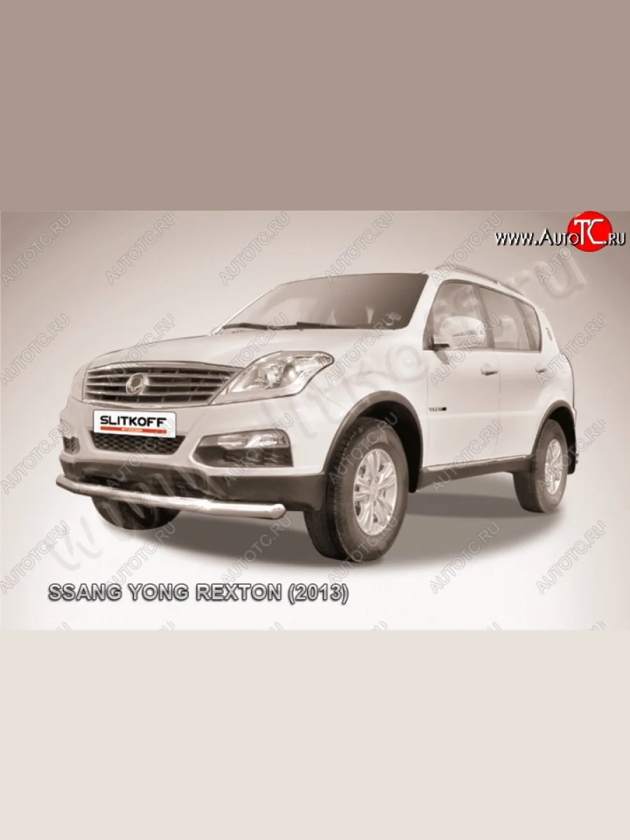Одинарная защита переднего бампера диаметром 76 мм Slitkoff SSANGYONG Rexton Y290 (2012-2017) (Цвет: нержавеющая полированная сталь)  с доставкой в г. Керчь