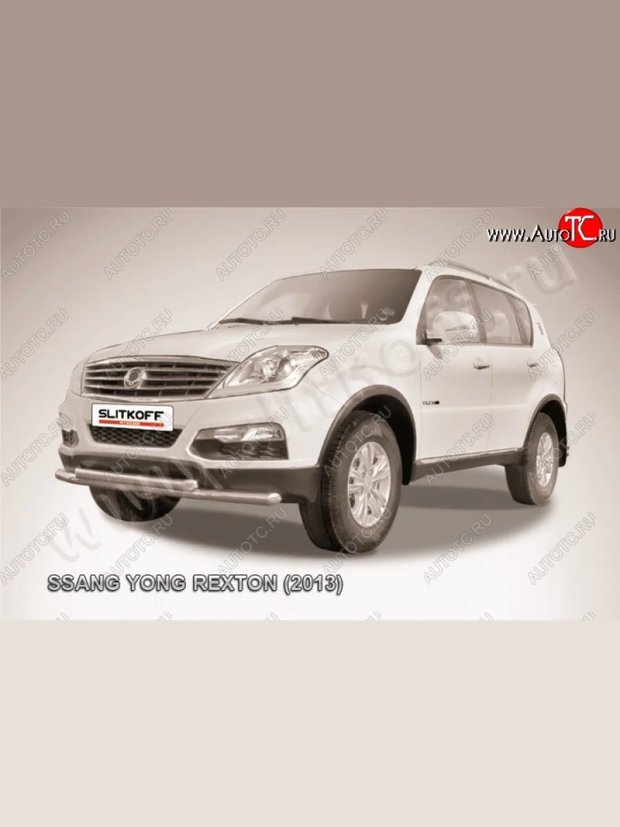 Двойная защита заднего бампера из труб диаметром по 42 мм Slitkoff SSANGYONG Rexton Y290 (2012-2017) (Цвет: нержавеющая полированная сталь)  с доставкой в г. Пермь