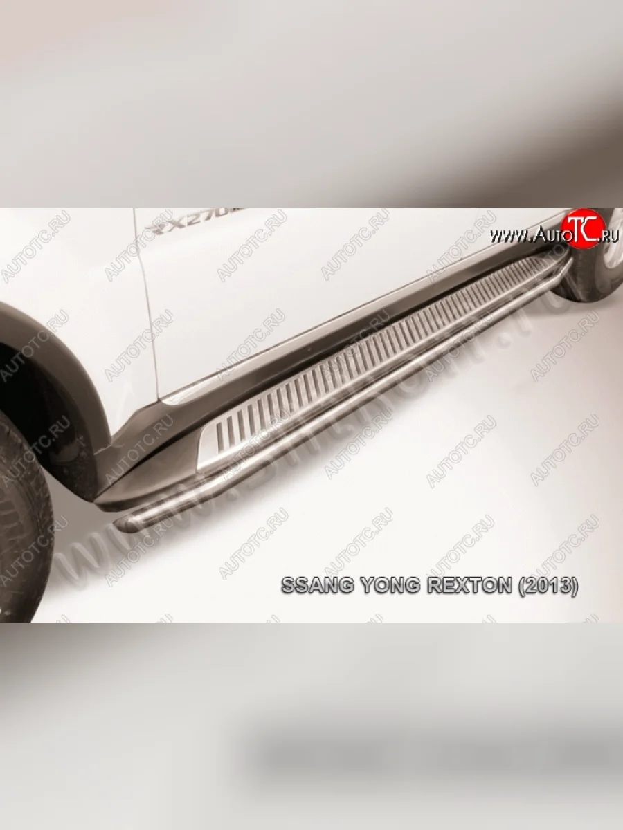 Защита штатных порогов из трубы диаметром 42 мм Slitkoff SSANGYONG Rexton Y290 (2012-2017) (Цвет: нержавеющая полированная сталь)  с доставкой в г. Керчь
