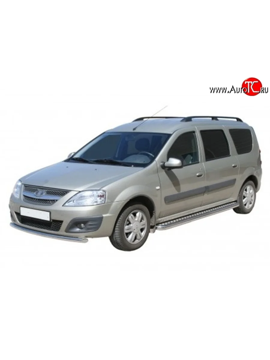 Широкая защита порогов из трубы диаметром 64.5 мм Металл Дизайн Лада ВАЗ Ларгус дорестайлинг R90 (2012-2021) (Сталь с полимерным покрытием. Цвет: чёрный матовый)  в Перми Пермском крае