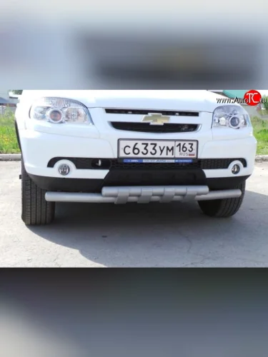 Двойная защита переднего бампера из труб диаметром по 63.5 мм с защитой картера Металл Дизайн Chevrolet Niva  2123 (2009-2020), Лада ВАЗ 2123 (Нива Шевроле) (2009-2021)