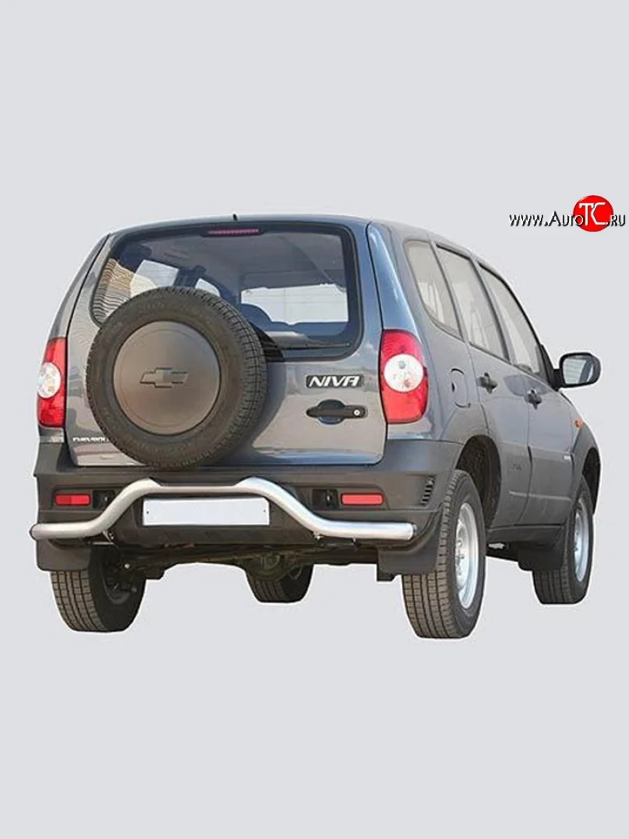 Фигурная защита заднего бампера диаметром 63.5 мм с пластиковой вставкой Металл Дизайн Chevrolet Niva 2123 рестайлинг (2009-2020) (C металлическими заглушками на торцах)  в Перми Пермском крае