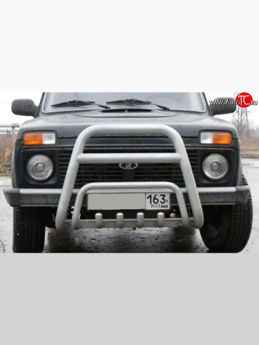 Защита переднего бампера (Ø63,5 мм высокая с перемычкой, с полимерным покрытием) Металл Дизайн Лада ВАЗ нива 4х4 2121 (Legend) 3 дв. 2-ой рестайлинг (2021-2025)
