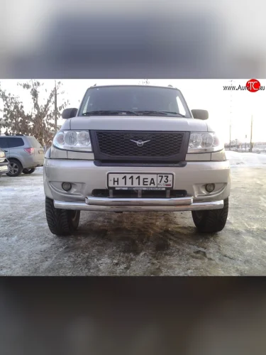 Двойная защита переднего бампера d63.5 мм Металл Дизайн Уаз Патриот 3163 5 дв. дорестайлинг (2005-2013) Двойная защита переднего бампера d63.5 мм Металл Дизайн Уаз Патриот 3163 5 дв. дорестайлинг (2005-2013)