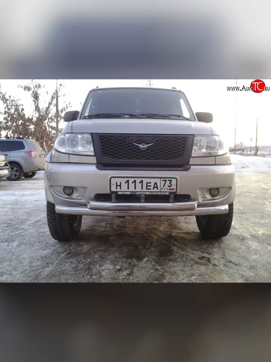 Двойная защита переднего бампера d76 и 63.5 мм Металл Дизайн  Уаз Патриот (2005-2013) 3163 5 дв. (Сталь с покрытием, цвет серебристый)  с доставкой в г. Керчь