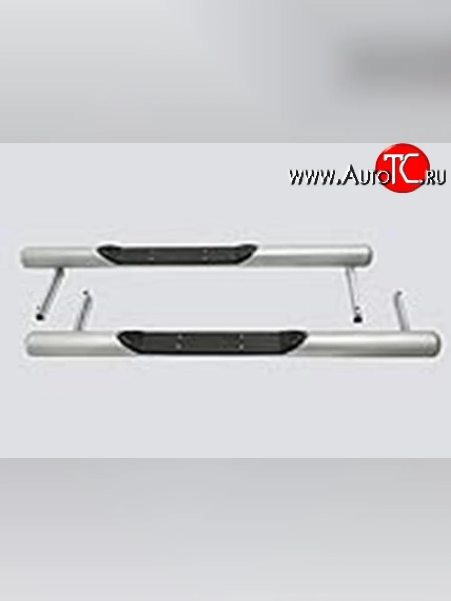 Защита порогов (Ø76 с проступью, с полимерным покрытием) Металл Дизайн Лада ВАЗ Нива 4х4 2121 3 дв. дорестайлинг (1977-2019) (С пластиковыми заглушками, Окраска в серебристый цвет)  в Перми Пермском крае