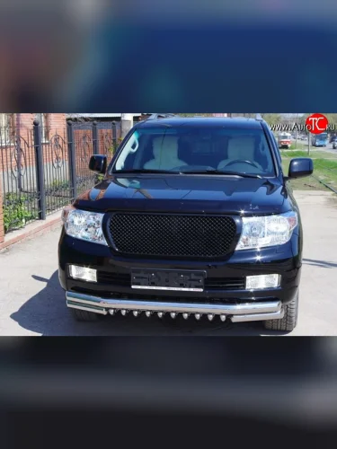 Тройная защита переднего бампера d76 мм с зубьями Металл Дизайн (полированная нержавейка) Toyota Land Cruiser  200 (2007-2012) дорестайлинг