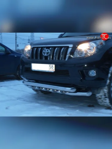 Двойная защита переднего бампера d76 мм с пластинами Металл Дизайн (полированная нержавейка) Toyota Land Cruiser Prado  J150 (2009-2013) дорестайлинг