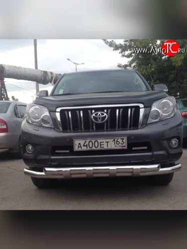 Двойная защита переднего бампера d76 мм с широкими пластинами Металл Дизайн (полированная нержавейка) Toyota Land Cruiser Prado  J150 (2009-2013) дорестайлинг