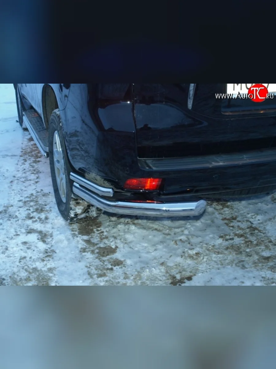 Двойная защита заднего бампера (углы d76 мм) Металл Дизайн  Toyota Land Cruiser Prado (2009-2013) J150 (полированная нержавейка)  с доставкой в г. Керчь