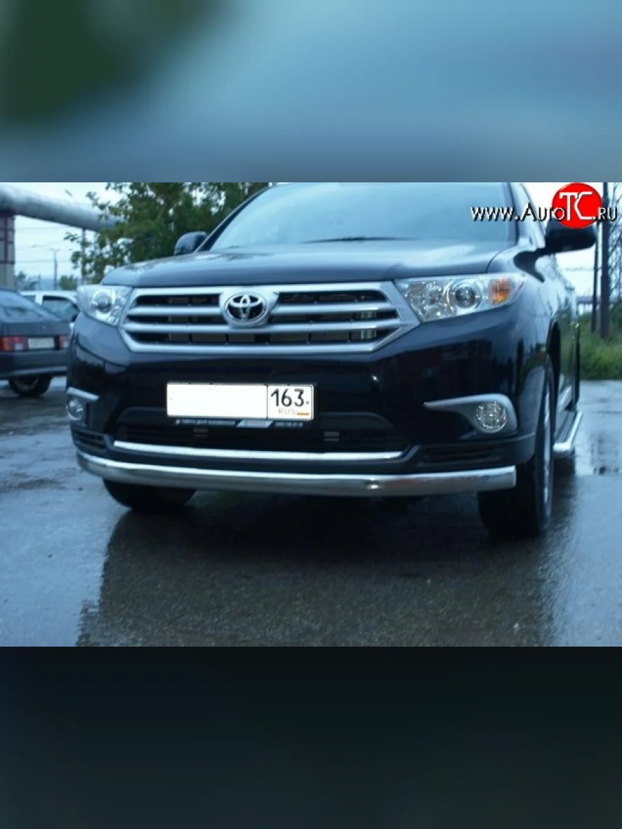 Защита переднего бампера d75x42 мм Металл Дизайн Toyota Highlander XU40 рестайлинг (2010-2013) (полированная нержавейка)  в Воронеже Воронежской области
