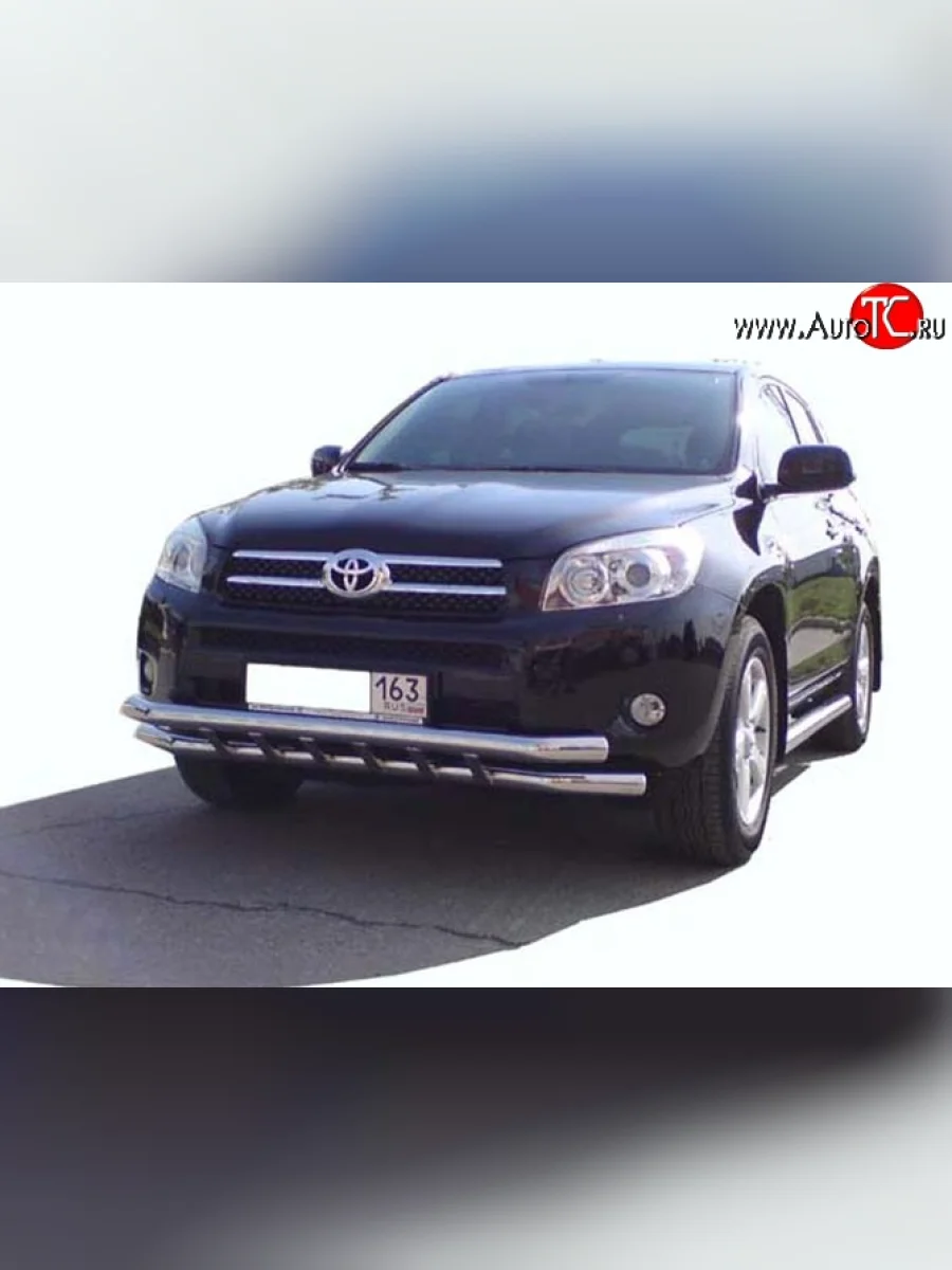 Двойная защита переднего бампера d63.5 мм с пластинами Металл Дизайн  Toyota RAV4 (2005-2009) XA305 (полированная нержавейка)  с доставкой в г. Керчь