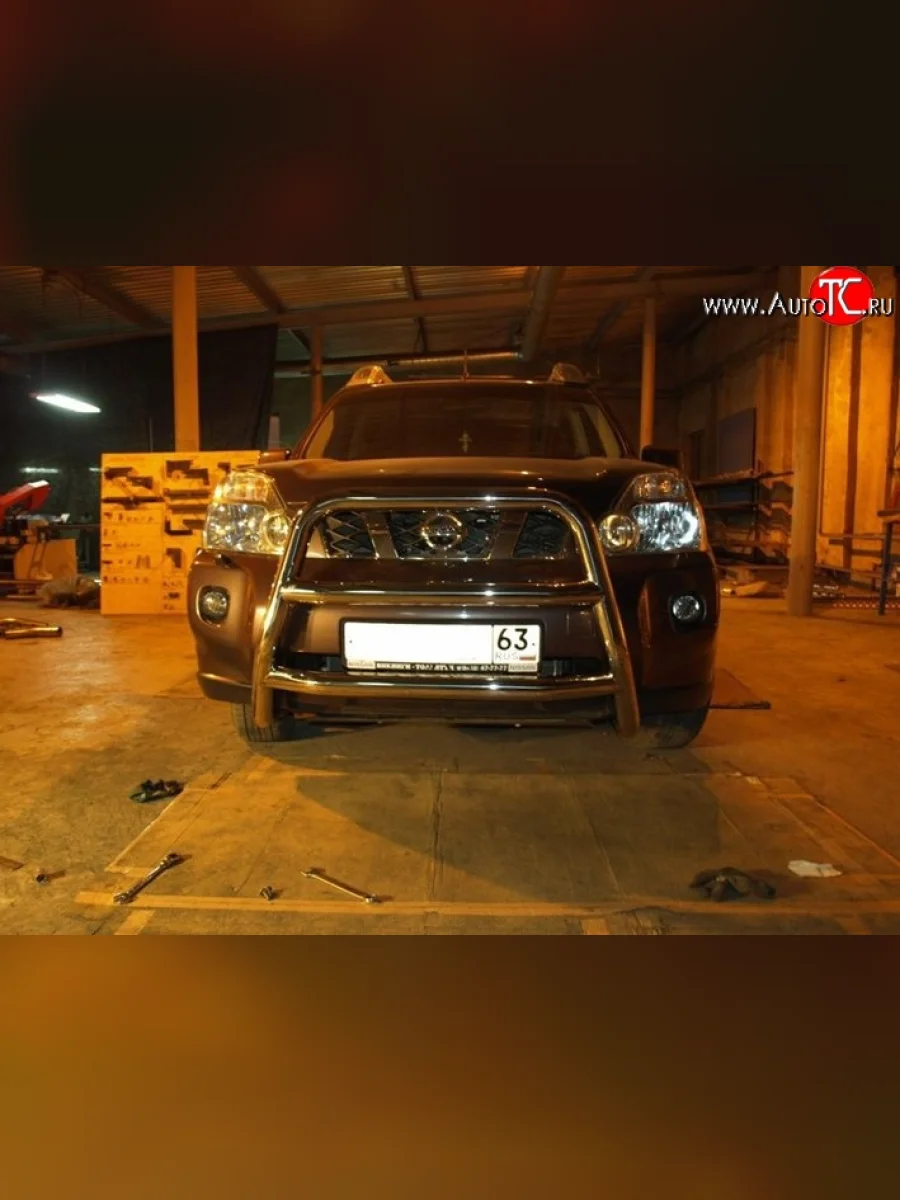 Усиленная высокая защита переднего бампераd63 мм Металл Дизайн Nissan X-trail 2 T31 дорестайлинг (2007-2011) (полированная нержавейка)  в Перми Пермском крае