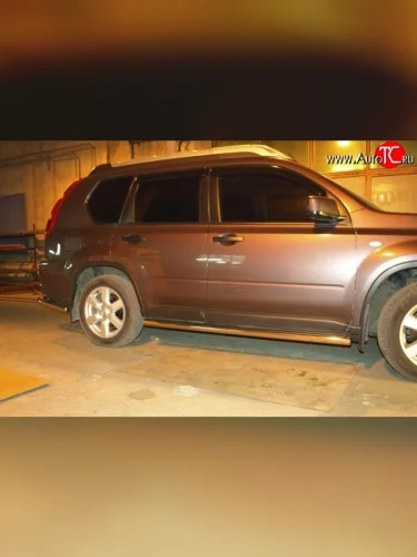 Защита порогов d63 мм Металл Дизайн (полированная нержавейка) Nissan X-trail  2 T31 (2007-2011) дорестайлинг