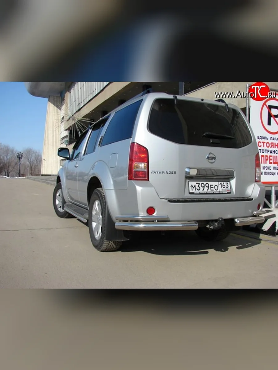 Защита заднего бампера углы d63 мм Металл Дизайн Nissan Pathfinder R51 дорестайлинг (2004-2007) (полированная нержавейка)  в Керчи Республика Крым
