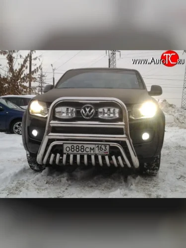 Усиленная высокая защита переднего бампера с защитой картера d76 мм Металл Дизайн (полированная нержавейка) Volkswagen Amarok (2009-2016) дорестайлинг