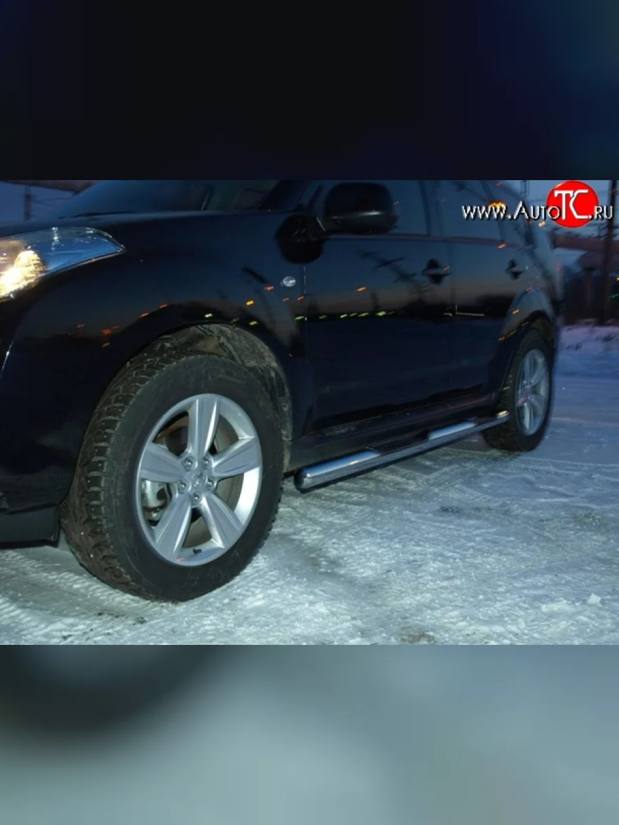 Защита порогов с проступью d76 мм Металл Дизайн Peugeot 4007 (2007-2012) (полированная нержавейка)  в Самаре Самарской области