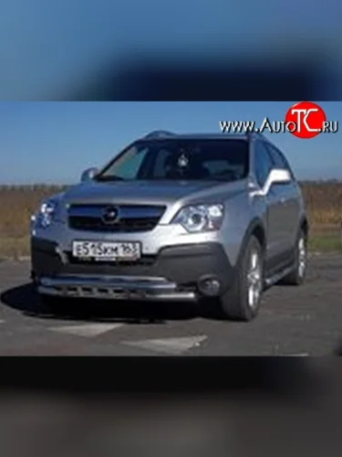 Двойная защита переднего бампера d63.5 мм с пластинами Металл Дизайн (полированная нержавейка) Opel Antara (2006-2010)