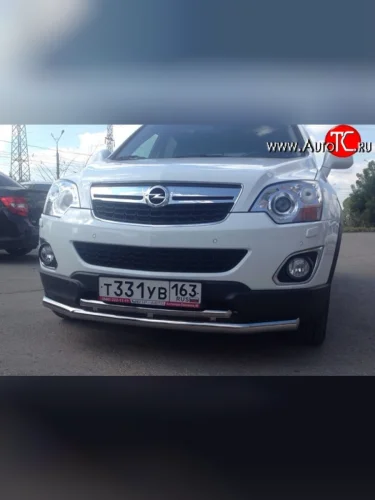 Двойная защита переднего бампера d63.5 мм с пластинами Металл Дизайн (полированная нержавейка) Opel Antara (2010-2015) рестайлинг