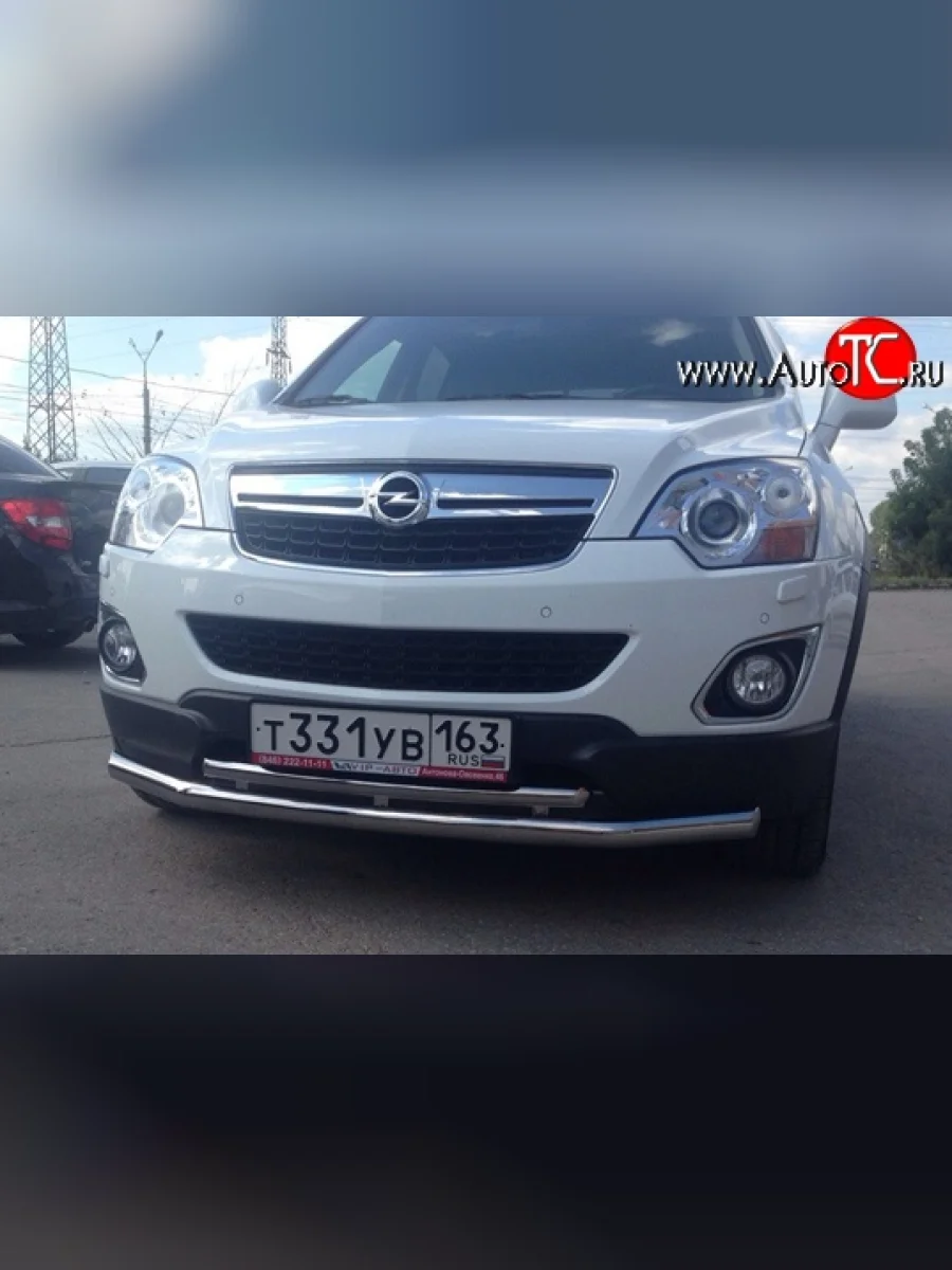 Двойная защита переднего бампера d63.5 мм с пластинами Металл Дизайн  Opel Antara (2010-2015) (полированная нержавейка)  с доставкой в г. Керчь