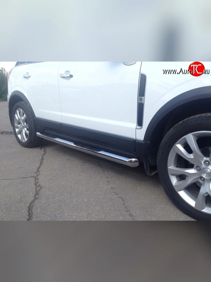 Защита порогов d76 мм с проступью Металл Дизайн Opel Antara рестайлинг (2010-2015) (полированная нержавейка)  в Перми Пермском крае