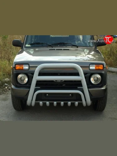 Защита переднего бампера (Ø63,5 мм, с дополнительной защитой картера) Металл Дизайн Лада ВАЗ Нива 4х4 2121 3 дв. дорестайлинг (1977-2019)