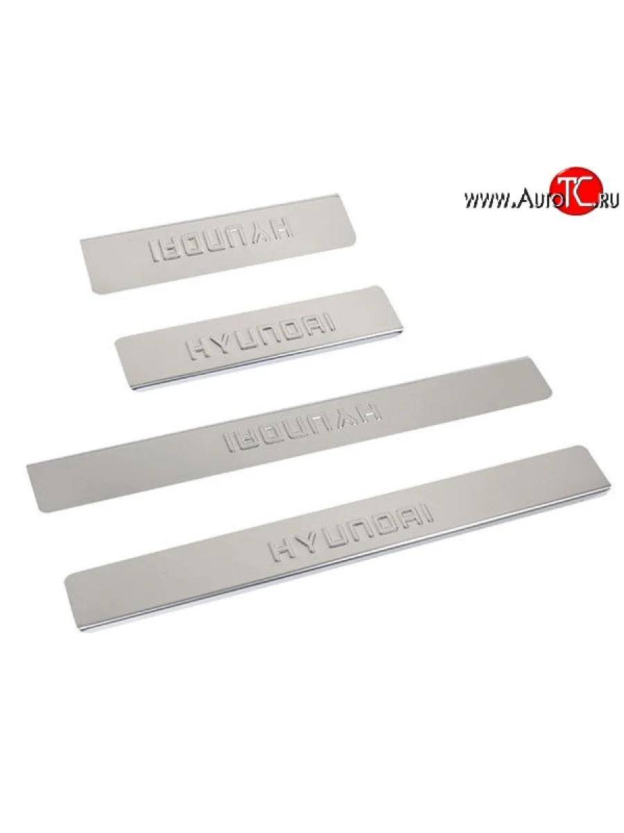 Накладки на порожки автомобиля M-VRS (нанесение надписи методом штамповки) Hyundai Solaris RBr седан дорестайлинг (2010-2014)  в Самаре Самарской области