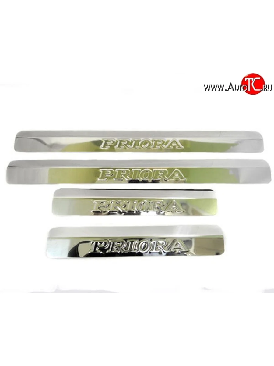 Накладки на порожки автомобиля M-VRS (нанесение надписи методом штамповки) Лада ВАЗ Приора 2170 седан дорестайлинг (2007-2014)  в Самаре Самарской области
