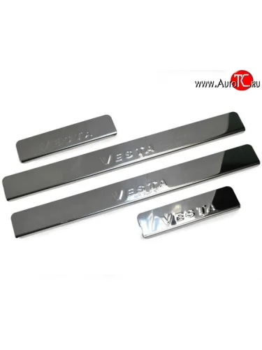 Накладки на порожки автомобиля M-VRS (нанесение надписи методом штамповки) Лада ВАЗ Веста 2180 седан дорестайлинг (2015-2023)