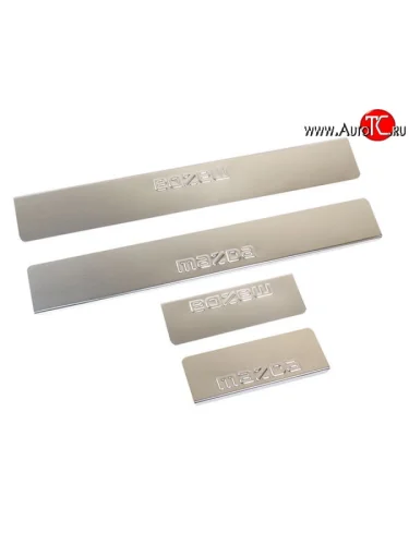 Накладки на порожки автомобиля M-VRS (нанесение надписи методом штамповки) Mazda 3/Axela BM дорестайлинг седан (2013-2016)