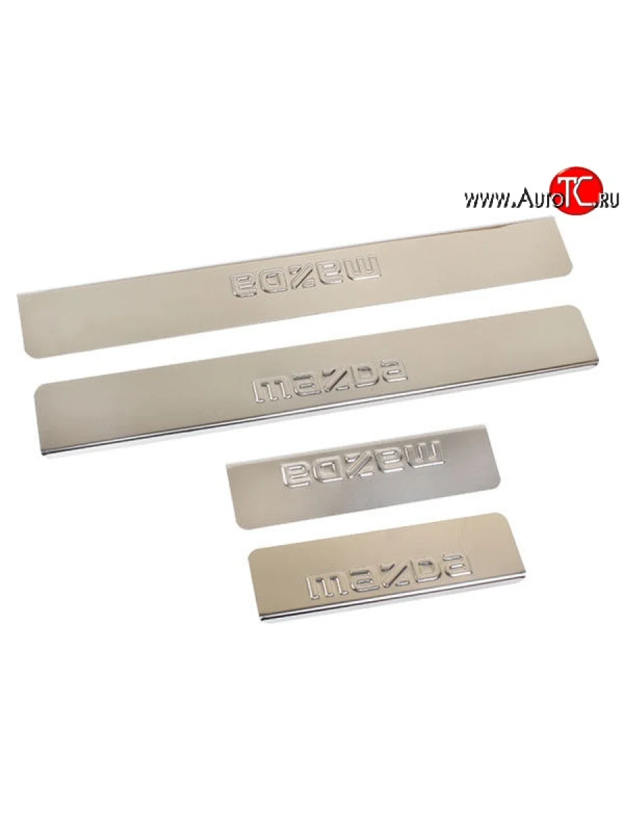 Накладки на порожки автомобиля M-VRS (нанесение надписи методом штамповки) Mazda CX-5 KE рестайлинг (2015-2017)  с доставкой в г. Керчь