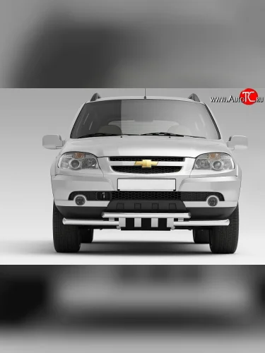 Защита переднего бампера двойная с зубьями из труб d63/63 мм Petroil Tuning (Нержавеющая полированная сталь) Chevrolet Niva  2123 (2009-2020), Лада ВАЗ 2123 (Нива Шевроле) (2009-2021)