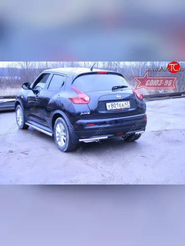 Защита заднего бампера из боковых уголков 4x4 Souz-96 (d42) Nissan Juke  1 YF15 (2010-2020) дорестайлинг, рестайлинг