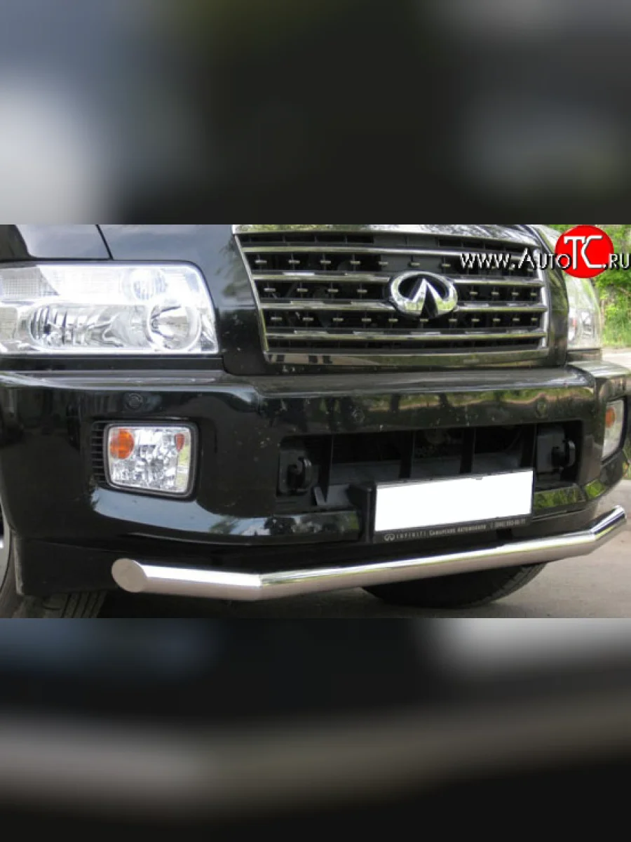 Защита переднего бампера (Ø76 мм, нержавейка) SLITKOFF INFINITI QX56 JA60 рестайлинг (2007-2010)  с доставкой в г. Керчь