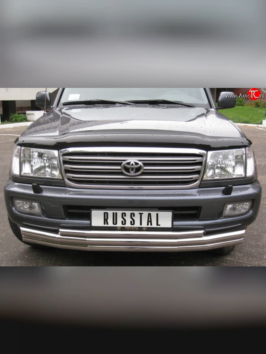 Тройная защита переднего бампера SLITKOFF из двух труб диаметром 63 мм и одной трубы 42 мм Toyota Land Cruiser 10 100 1-ый рестайлинг (2002-2005)  в Керчи Республика Крым