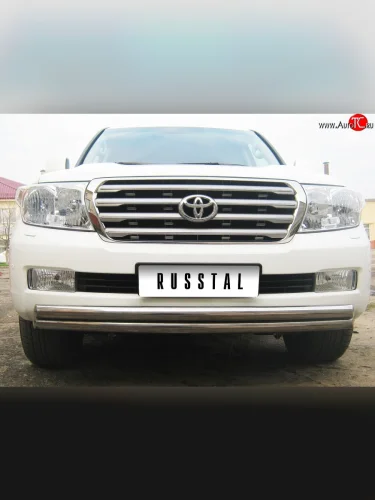 Защита переднего бампера (2 трубыØ63 мм, нержавейка) SLITKOFF Toyota Land Cruiser  10 100 (1998-2007) дорестайлинг, 1-ый рестайлинг, 2-ой рестайлинг