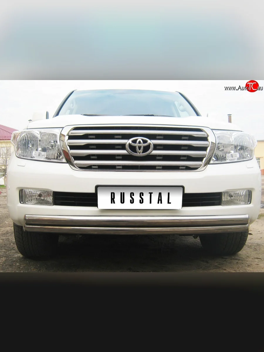 Защита переднего бампера (2 трубыØ63 мм, нержавейка) SLITKOFF Toyota Land Cruiser 10 100 1-ый рестайлинг (2002-2005)  в Керчи Республика Крым