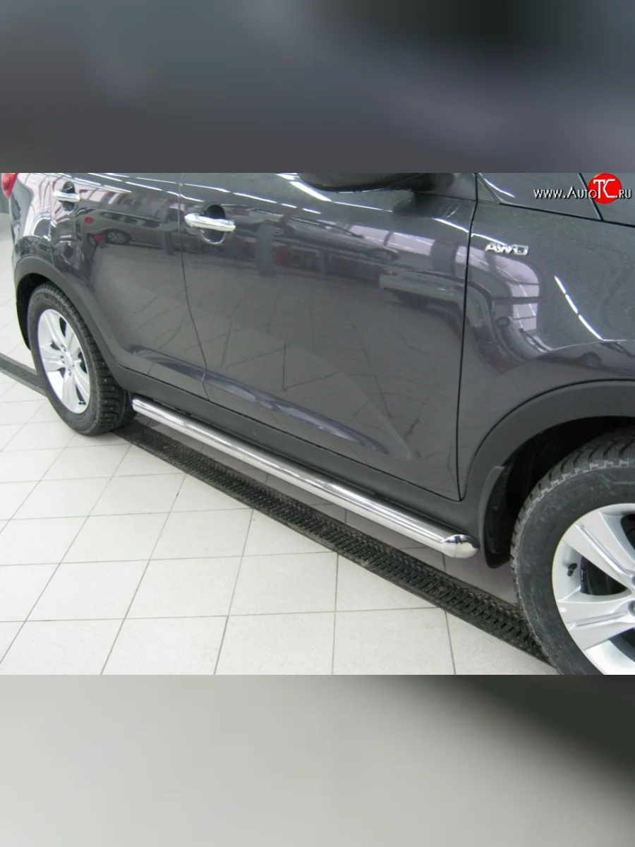 Защита порогов из круглой трубы диаметром 76 мм (рестайлинг) Russtal Toyota Land Cruiser 10 100 дорестайлинг (1998-2002) (Защита порогов с со скосами на торцах (вариант 1))  в Керчи Республика Крым