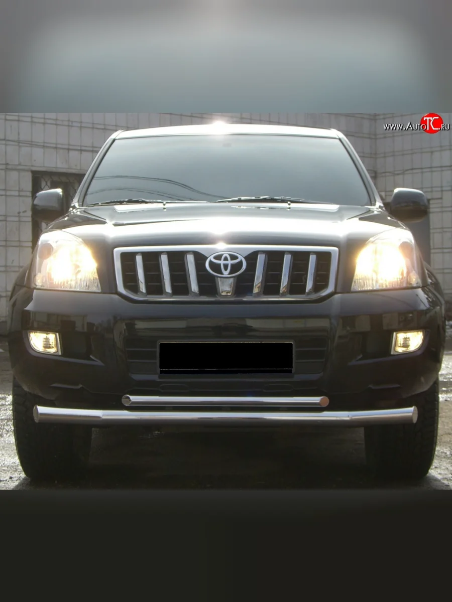 Защита переднего бампера (2 трубыØ76 и 42 мм, нержавейка) SLITKOFF Toyota Land Cruiser Prado J120 (2002-2009)  с доставкой в г. Керчь