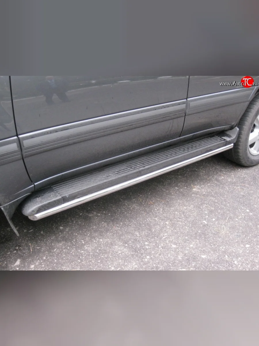 Защита порогов SLITKOFF (труба D42 мм) Toyota Land Cruiser 10 100 1-ый рестайлинг (2002-2005) (Защита порогов с со скосами на торцах (вариант 1))  в Самаре Самарской области