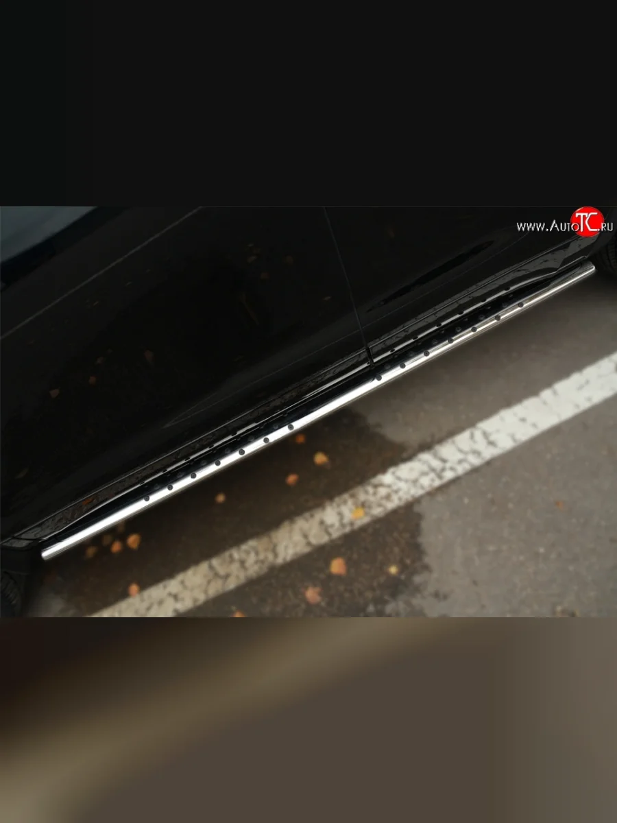 Защита порогов с круглыми вставками для ног из овальной трубы диаметром 75x42 мм Russtal Toyota Highlander XU50 дорестайлинг (2013-2017)  в Керчи Республика Крым