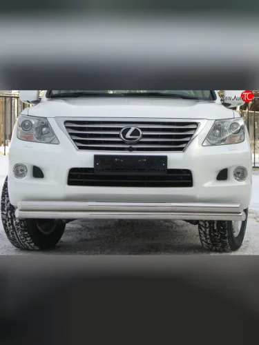 Защита переднего бампера (2 трубыØ70 мм, нержавейка) SLITKOFF Lexus LX570  J200 (2007-2012) дорестайлинг